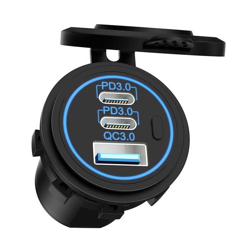 Bluejw Dual USB Car Charger Adapter: 30W PD & 36W QC3.0 + 100W 12V USB Power Outlet Socket for Automobile/Truck/RV/Marine/Golf - Fast Car Charging - Image 1